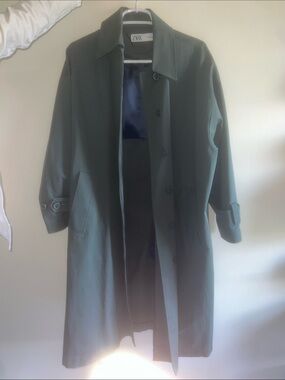 ZARA Dark Green Single-Breasted Trench Coat